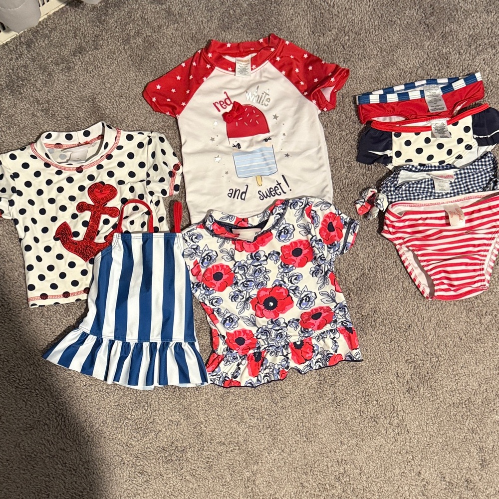 Baby Girl swimsuit with Red and Blue  and Pink Patterns